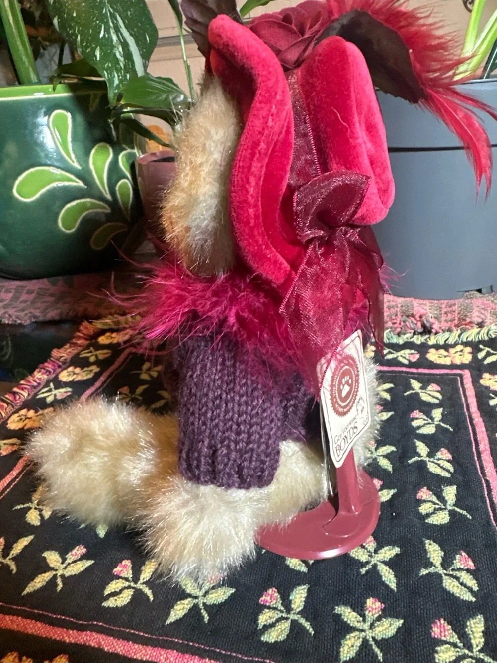 Bearington Collection “Duchess of Plume” Teddy Bear in Sweater, Hat & Boa